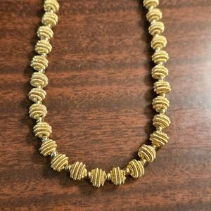 Napier Gold‑Tone Ribbed Ball Necklace & Drop Earrings – 1980s